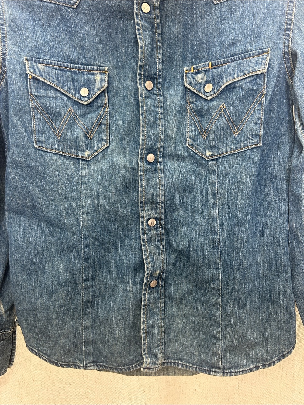 Wrangler Blue Denim Western Long Sleeve Shirt Size Small Excellent Condition - Picture 7 of 15